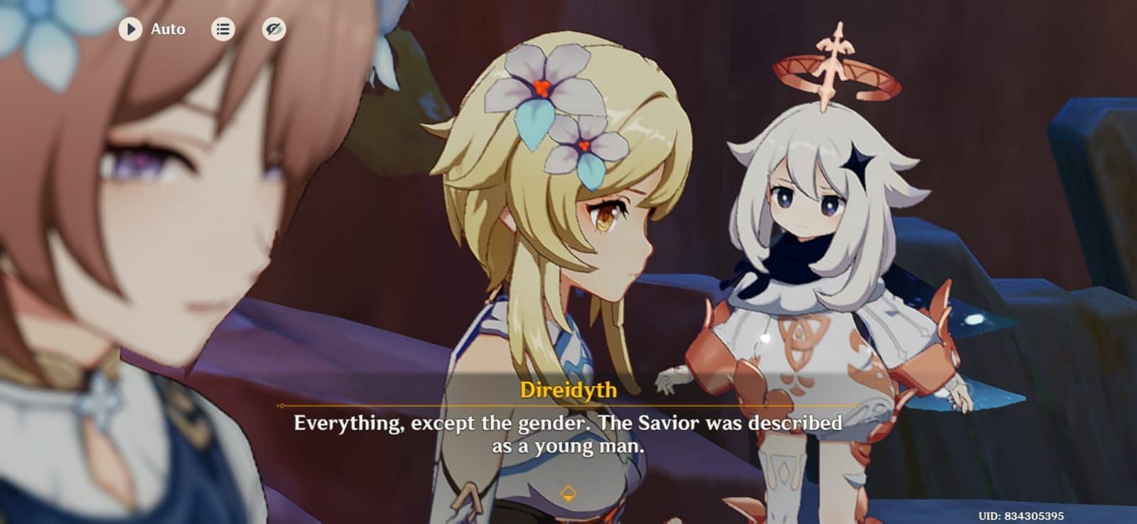 Direidyth confirms that the prophecy speaks of the sibling rather than the Traveler (Image via HoYoverse)